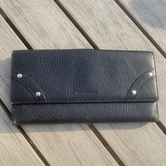 Burberry Leather Long Wallet🖤BLACK🖤Embossed/Bifold+envelope pouch🔥made🇮🇹EUC - Picture 15 of 16